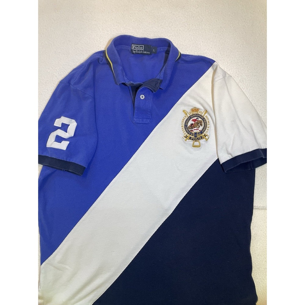 Vintage Polo Ralph Lauren Crest Polo Shirt Blue Pony Classic‎ Mens Size L